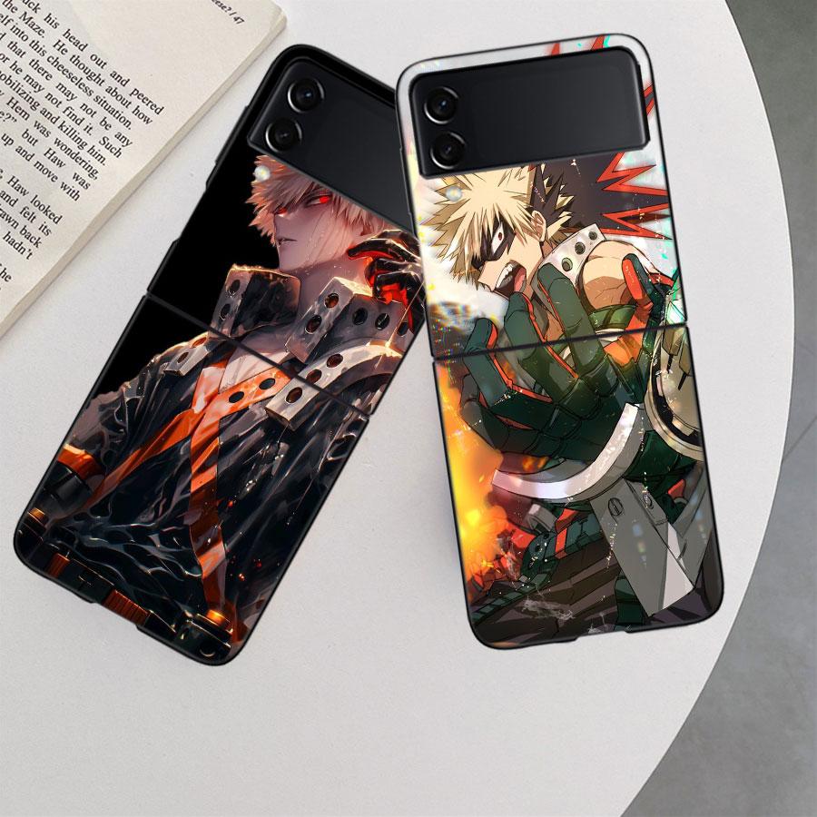 Чехол для телефона My Hero Bakugou Katsuki для Samsung Z Flip 7 6 5G Galaxy Z Flip 5 4 3 Черный Жесткий Чехол Роскошный ПК Корпус Coque