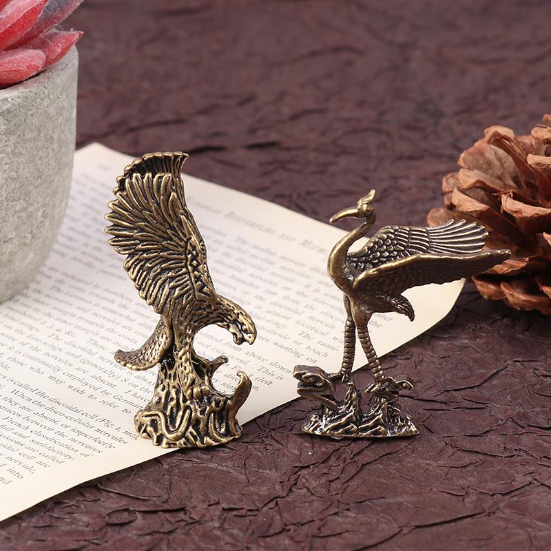 1Pc Antique Brass Eagle Crane Statue Small Ornaments Vintage Brass Animal Figurines Crafts Desk Home Decor Accessories Gifts