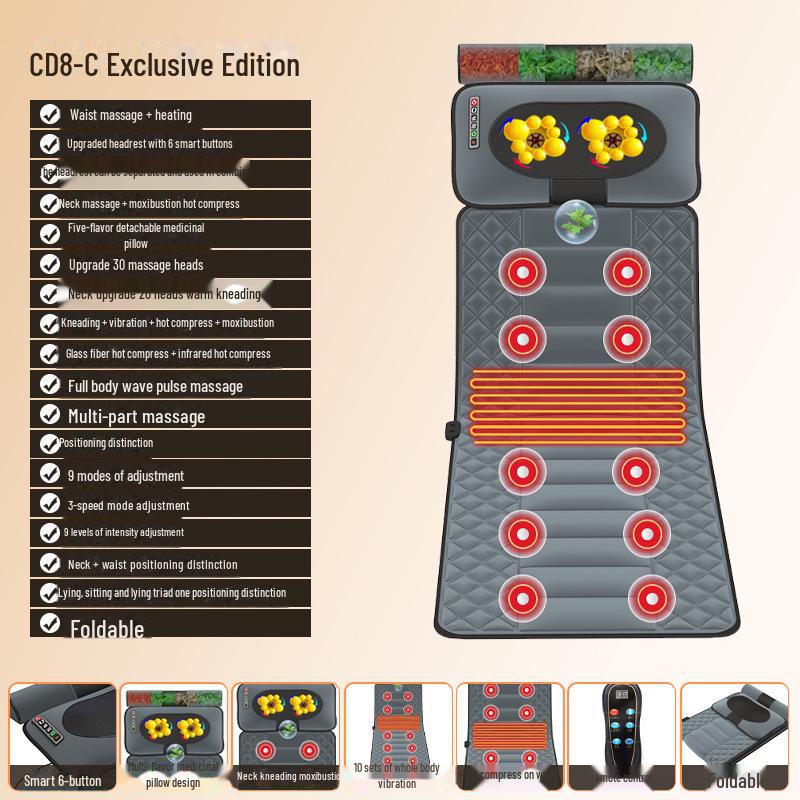 Массажная подушка с подогревом всего тела и воздушной подушкой для плеч, шеи и талии