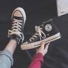 DDOO Women's High-Top Black Canvas Sneakers - Ulzzang Style for Spring and Autumn 2024.