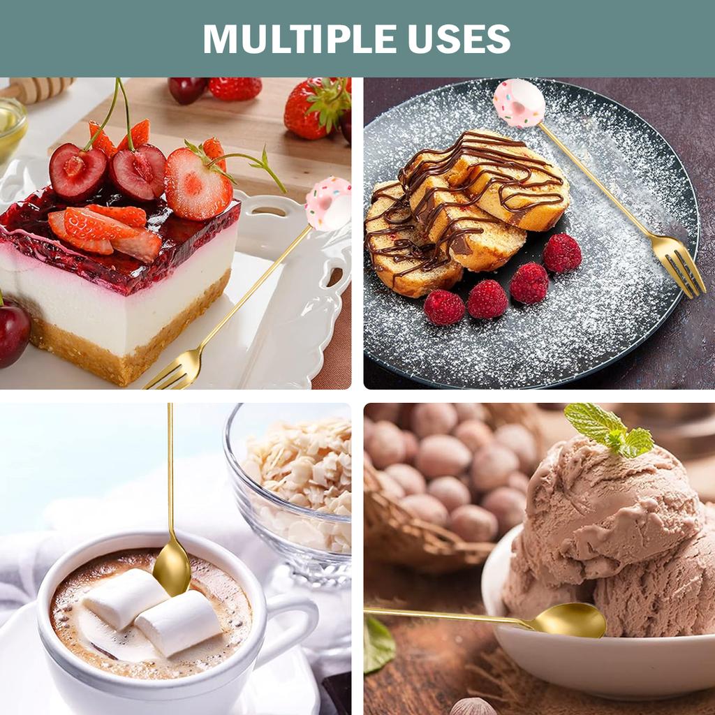 Leeseph Набор вилок и ложек для кофе из нержавеющей стали, маленькие чайные ложки для мини-пончиков, десерта, мороженого, чая, сахара, мешалки для подарка на Новый год