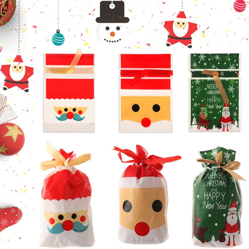 5pcs Kids Pastry Tool Santa Claus Elk Cookies Gift Bags Christmas Decor Candy Package Drawstring
