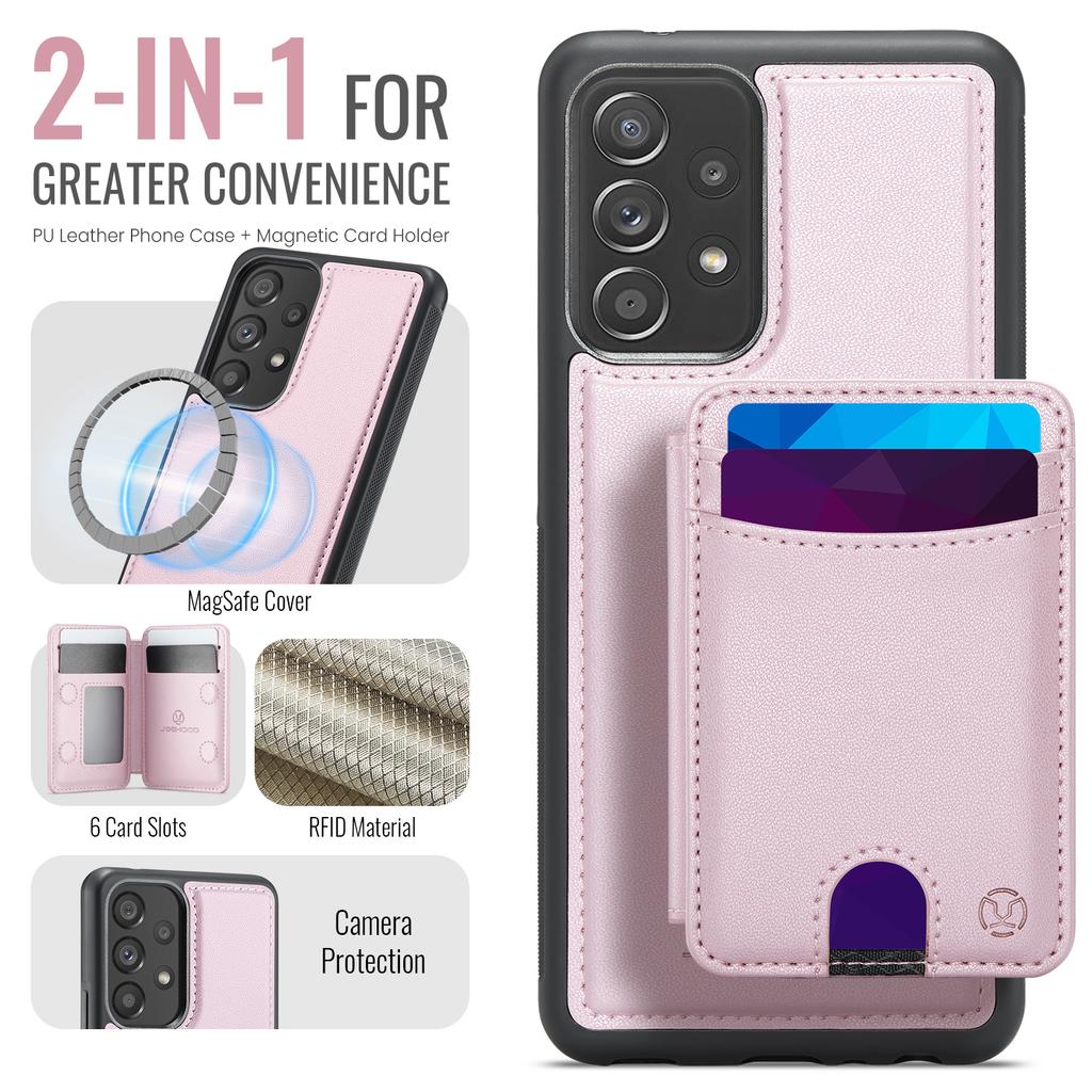 For Samsung Galaxy A53 5G Magnetic Case JEEHOOD J10 Leather Back Phone Cover with Detachable Card Holder Kickstand