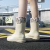 Женские модные водонепроницаемые высокие теплые резиновые сапоги средней высоты