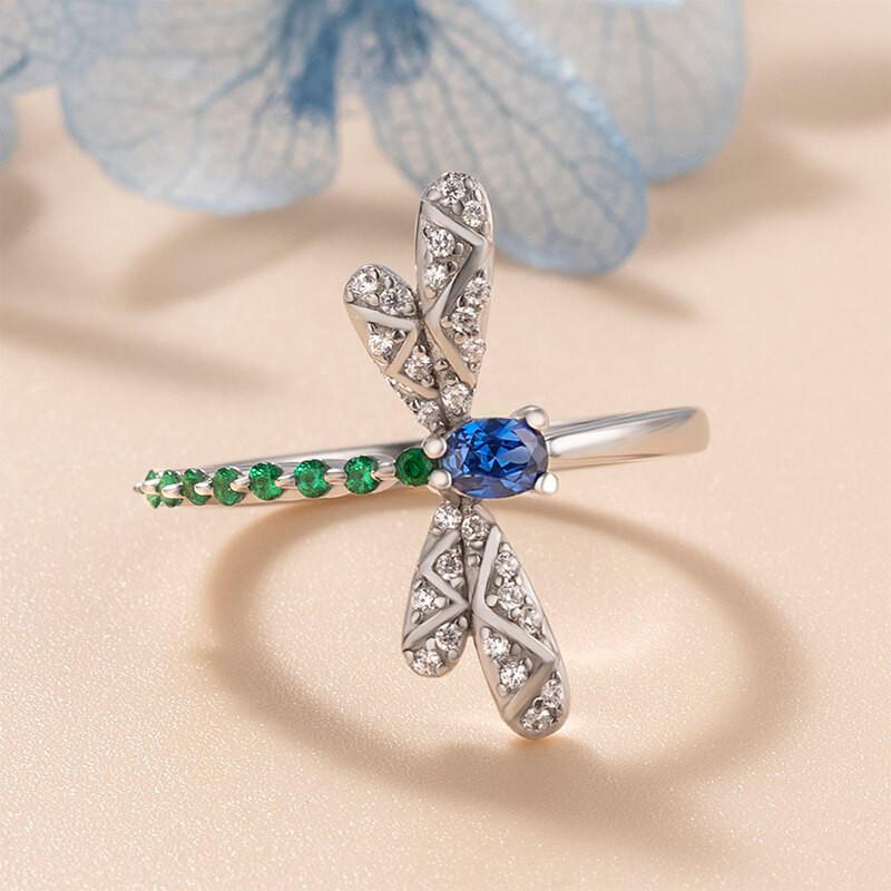Кольца Huitan Chic Dragonfly для женщин, синие, зеленые, с фианитами, повседневное, эффектное, для девочек, подарок на день рождения, танцевальная вечеринка, новые модные украшения