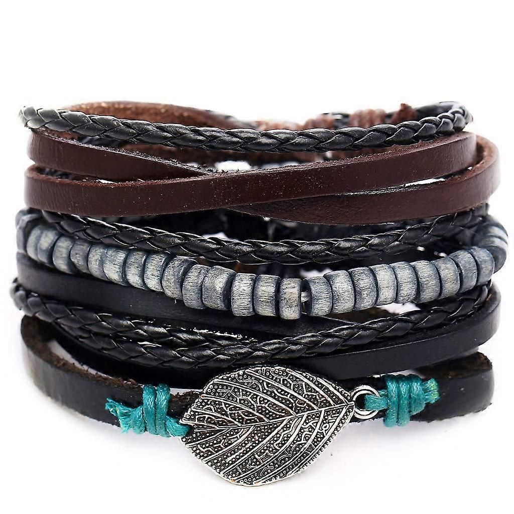4Pcs Punk Multilayer Leather Bracelet Men's Women Wristband Bangle Jewelry Set Gifts for Women Girls Mother