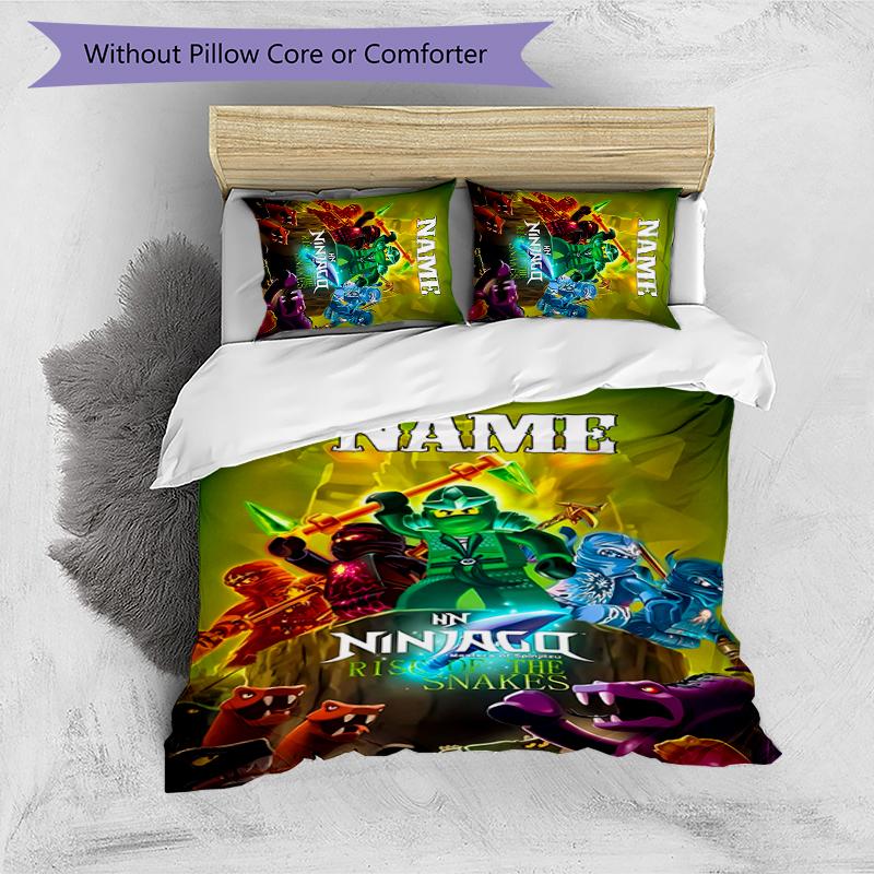3pcs Custom Name Cartoon Lego Ninjago Bedding Set Duvet Cover Closure Includes 1 Duvet Cover & 2 Pillowcases for All Seasons Bedroom Decor