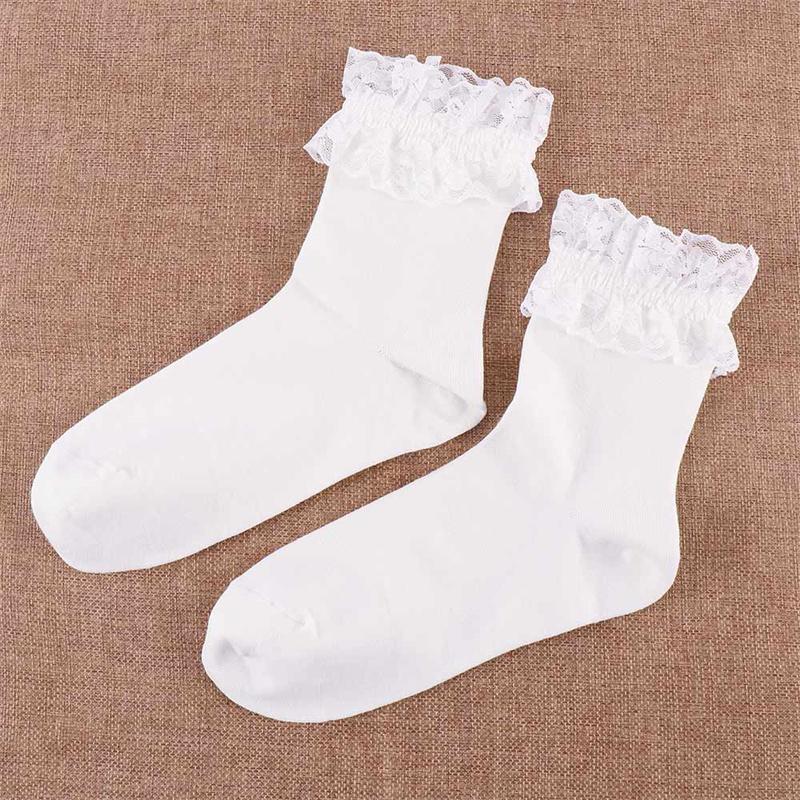 Винтажные женские кружевные носки ярких цветов с оборками до щиколотки, носки до середины икры, хлопковые носки, модные