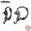 Real 925 Sterling Silver Black Cute Cat Stud Earrings For Women Fine Jewelry Party Gift Rose Gold Animal Hoop Aretes