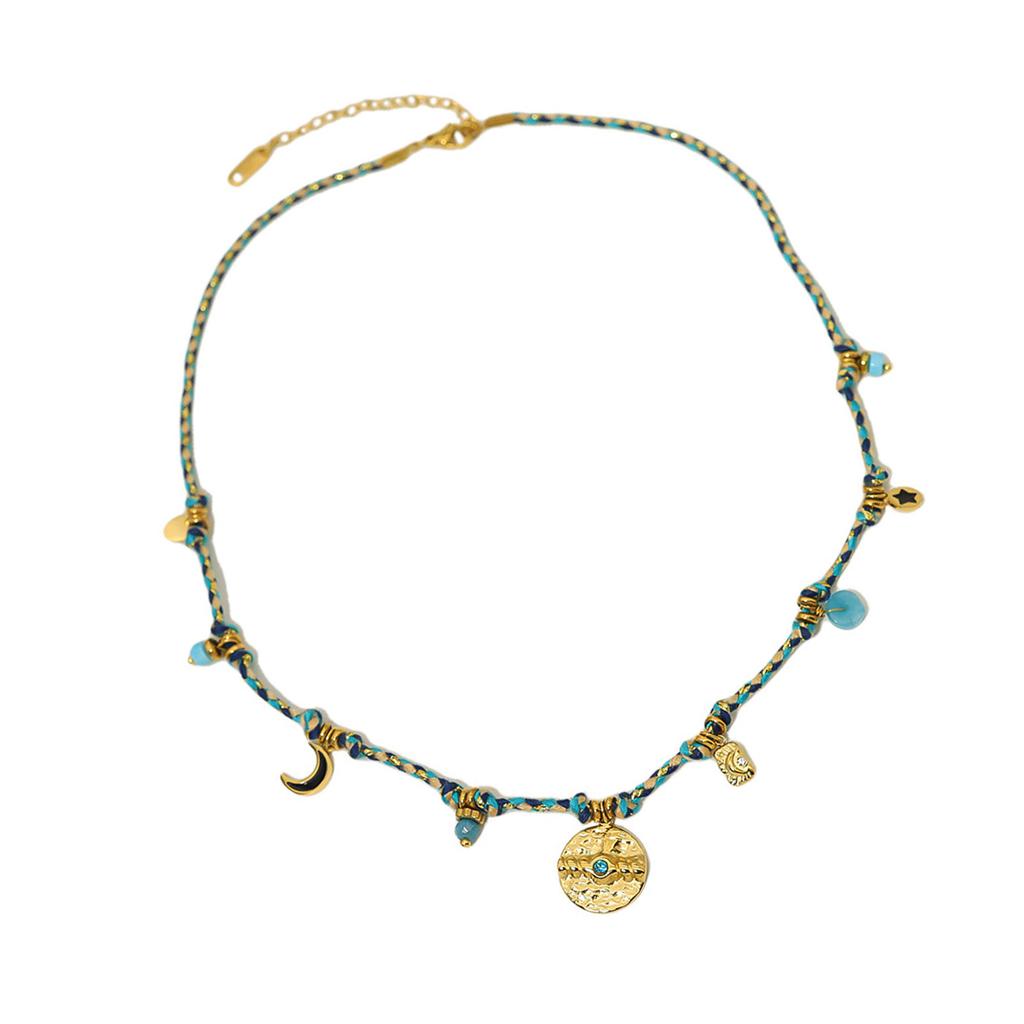 Плетеное колье ручной работы, женское украшение с подвеской в виде луны и звезды, текстура из титановой стали для модного вида