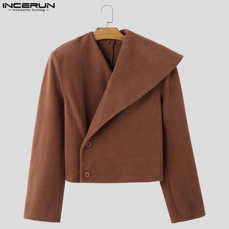 INCERUN Мужские весенние повседневные пальто из флиса с нестандартными лацканами и боковыми пуговицами