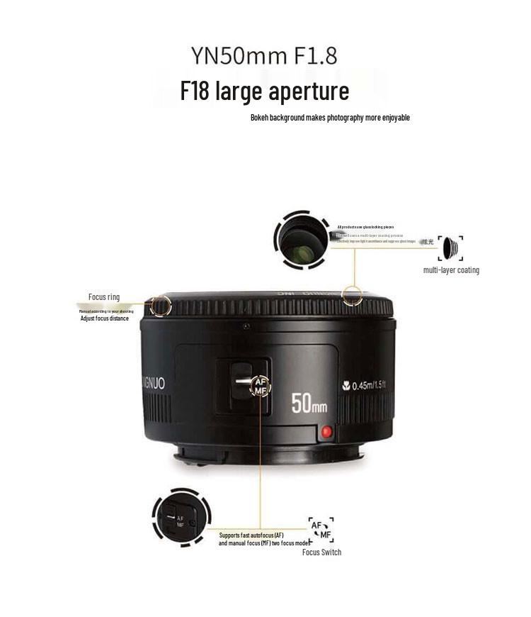 YONGNUO YN50mm F1.8 EF Mount Автофокусный Фикс-объектив с Большой Диафрагмой