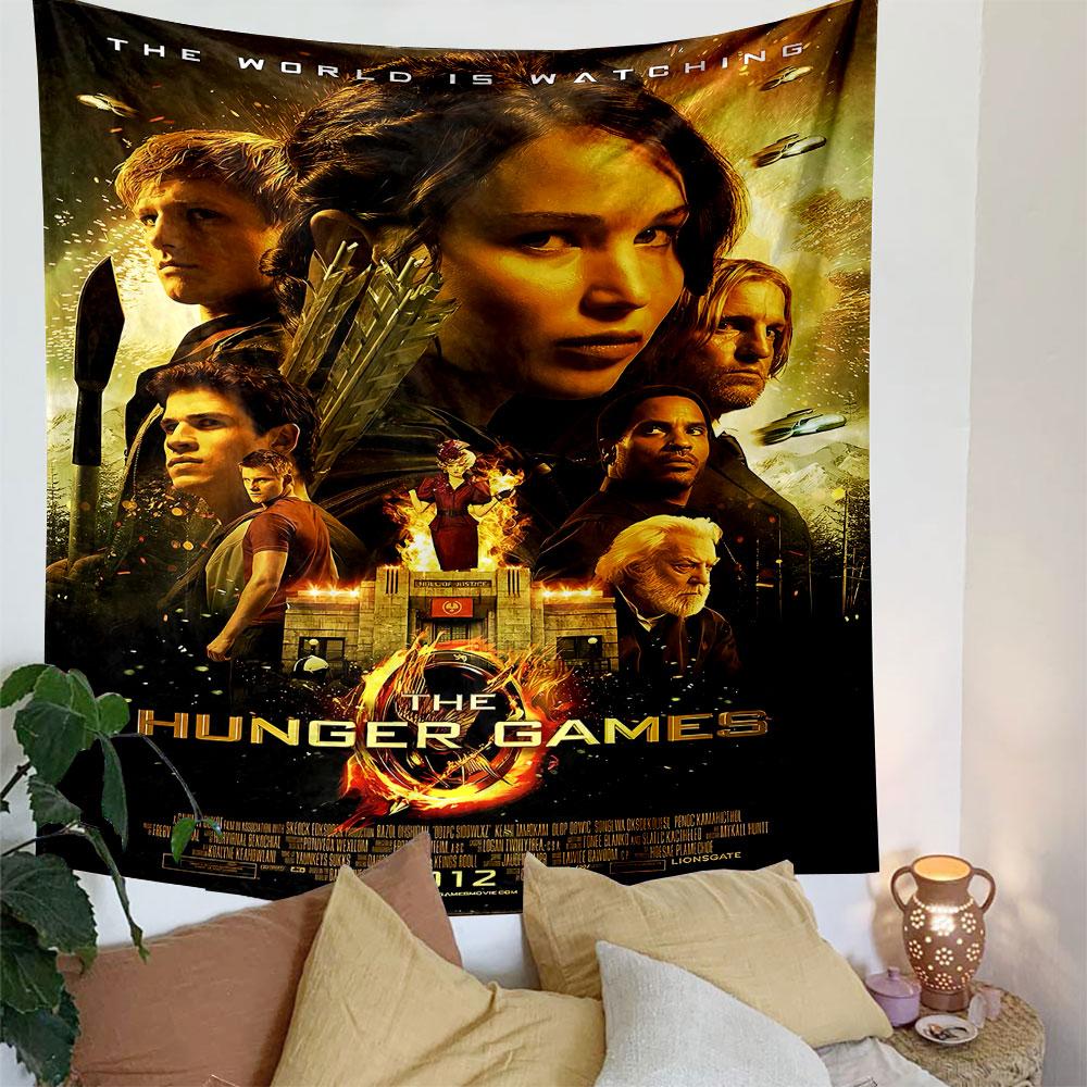 Hunger Games 2012 Tapestry Wall Hanging, Katniss Mockingjay Art, Dystopian Movie Wall Decor for Bedroom Dorm