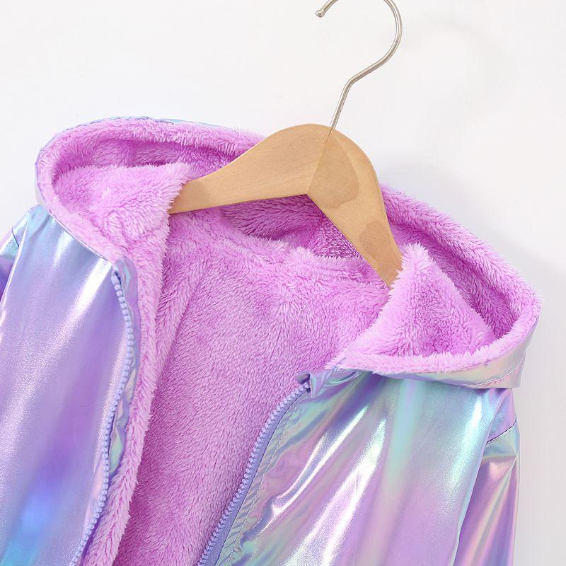 Детская куртка для девочек 1-11 лет, с флисовой подкладкой, градиентная, с капюшоном, на молнии