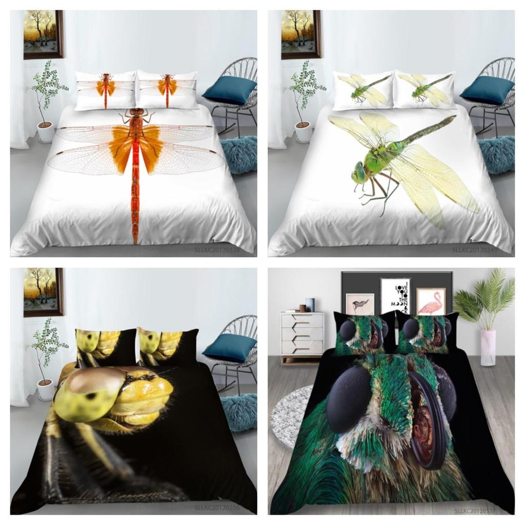 New Fashion Bed Covers Set Dradonfly Printing Home Bedclothes 2/3 Pcs Bedding Suit Insect Comforter Duvet Covers Pillowcase