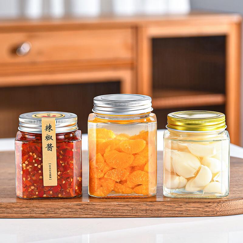 Стеклянные банки для хранения продуктов ZISIZ 380 мл с золотыми крышками, набор из 5 штук