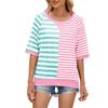Women's Striped Colorblock Round Neck Loose Short-sleeved Pullover Top