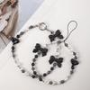 High-End Douyin-Style Handmade Beaded Black Phone Wrist Strap with Bow