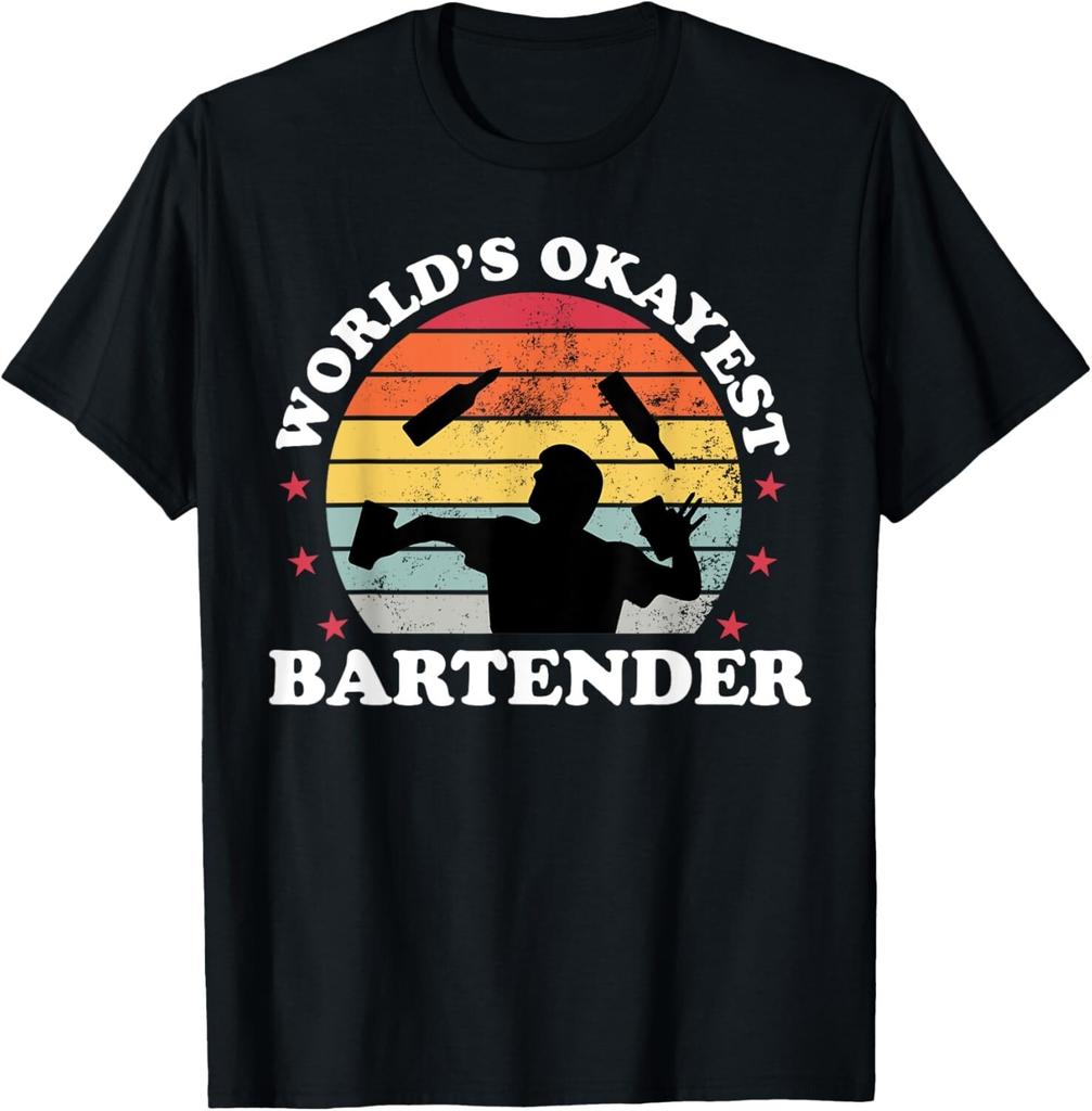 Retro Worlds Okayest Bartender Funny Bartending Men Women Gift Unisex T-Shirt Mens Womens Tees Top