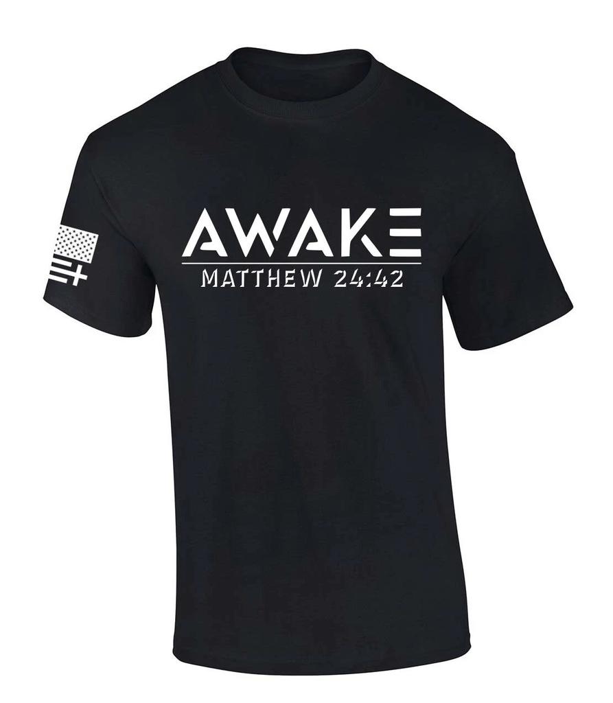 Mens Christian TShirt Awake Matthew 24:42 Scripture Short Sleeve T-Shirt