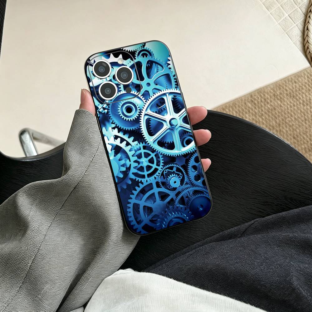S-Шестеренка Стимпанк Механическая КРУТАЯ Чехол Для Телефона Для iPhone 17, 16,15,14,13,12,11 Plus,Pro Max, Другие Мягкий Черный Чехол