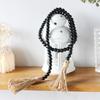 Wood Round Bead Garland with Hemp Rope Tassel Elegant Handmade Rustic Farmhouse Wall Hanging Wooden Bead Decoration Home Supplies