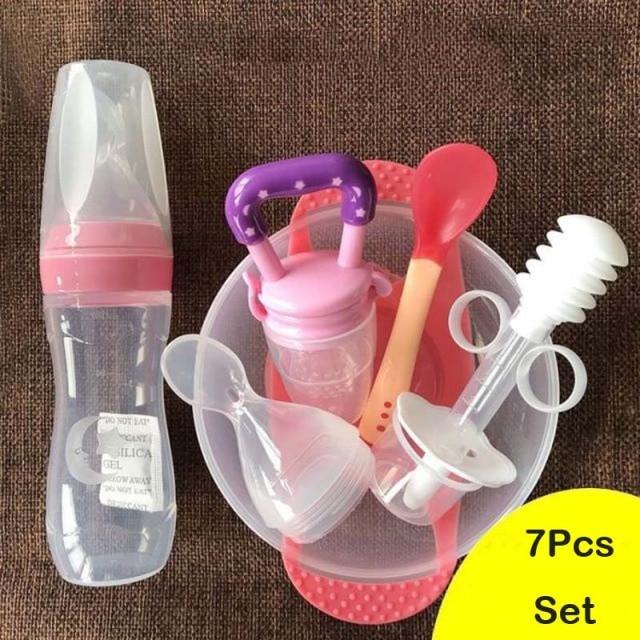7 в 1, 120 мл, мягкая силиконовая пищевая добавка для малышей, бутылочки для кормления с рисом и хлопьями, ложка, чашка для хранения еды, набор мисок