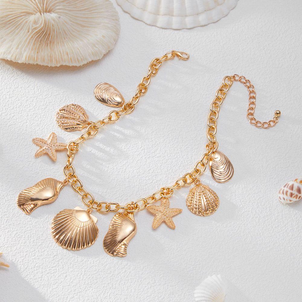 Beach Style Pearl Shell Necklace Elegant Exaggerate Metal Necklace Starfish Necklace Summer