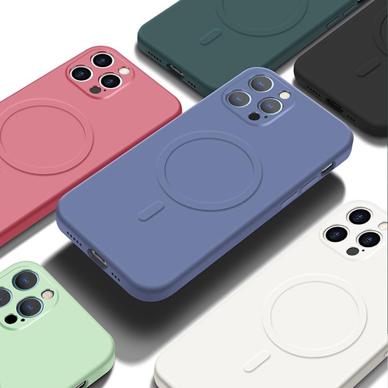 Liquid Silicone Case For iPhone 15 11 12 13 14 Pro Max Mini X XR Xs Plus Phone Magnetic Wireless Charging For Magsafe Cover
