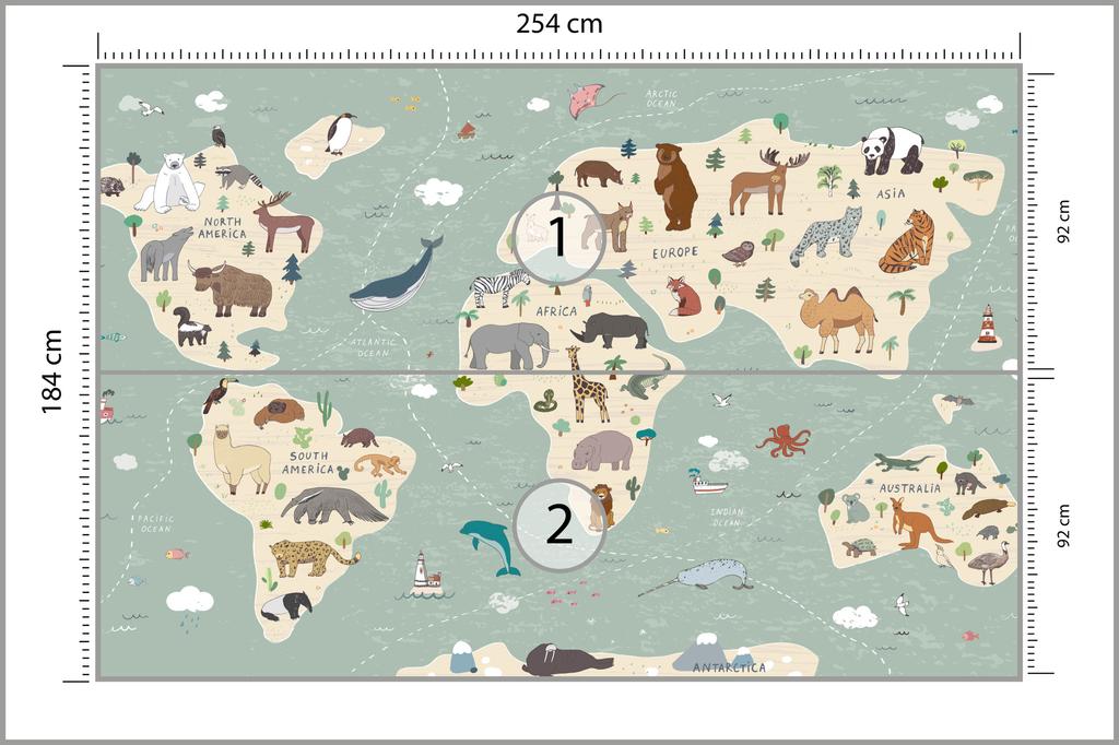 Photomural Colorful World Map Washable Fleece 254x184