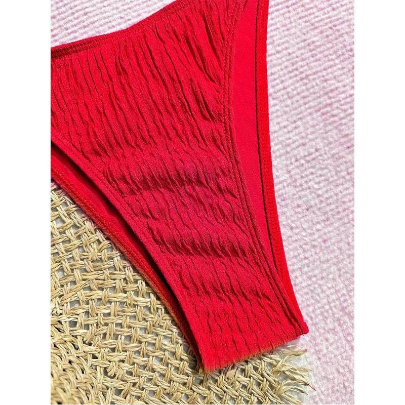 Розовый текстурированный треугольный бикини-комплект с подвеской, стринги, купальник из двух частей