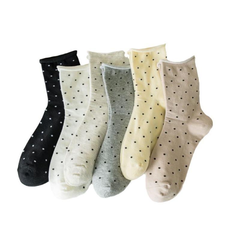 Trendy Rolled-up Polka Dot Mid-calf Socks, Summer Thin Student Girlish Pile Socks, Mid-calf Women's Socks