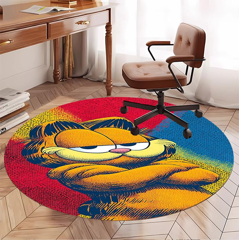 Garfield Pattern Round Rug, Indoor/Outdoor Mat, for Picnic, Gameroom, Bedroom, Office, Living Room, Home Decor Carpet, Birthday Gift