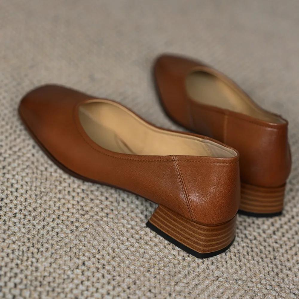 Одиночные туфли женские весна осень новые простые французские ретро квадратный носок толстый каблук женские туфли маленький каблук ретро туфли женские