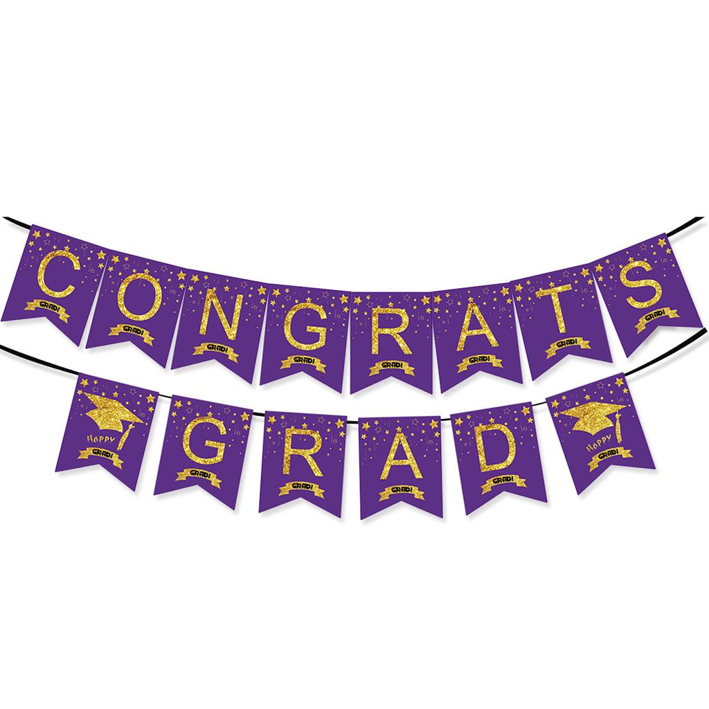 Congrats Grad Paper Flag Graduation Season School Reunion Party Decoration Bronzing Banner