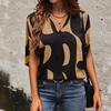 Fashion Summer Short Sleeve V Neck Printed Women Pullover Casual Shirt Blouse Top