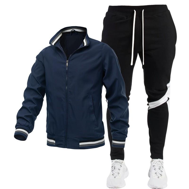Mens Casual Tracksuit Set Slim Fit Fleece Lined Jacket Sweatpants Sports Gym