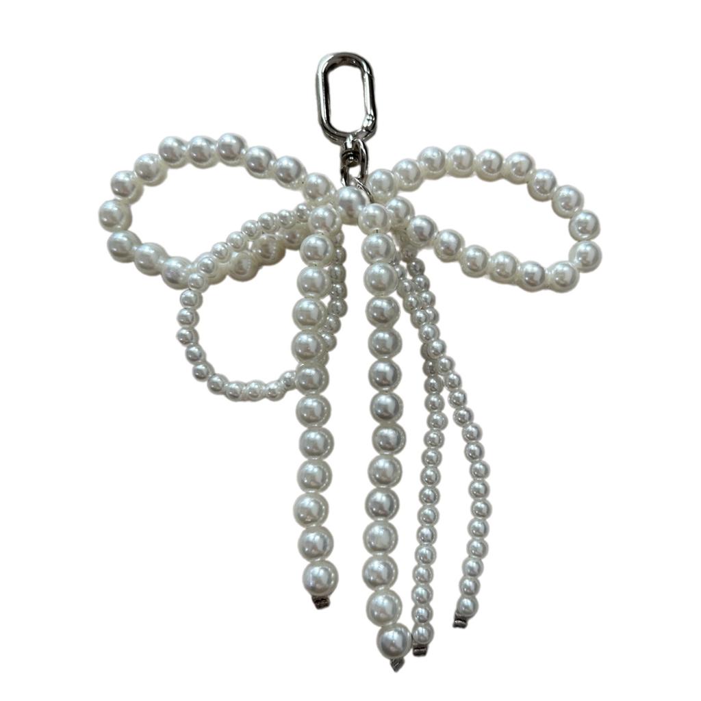 Lovely Pearl Beaded Bowknot Keychain Pendant Bag Phone Pendant Women Backpack Handbag Charm Lovely Hangings Decoration
