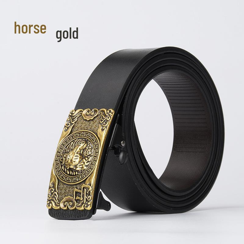 Chinese Zodiac Retro Men's Automatic Cowhide Leather Belt