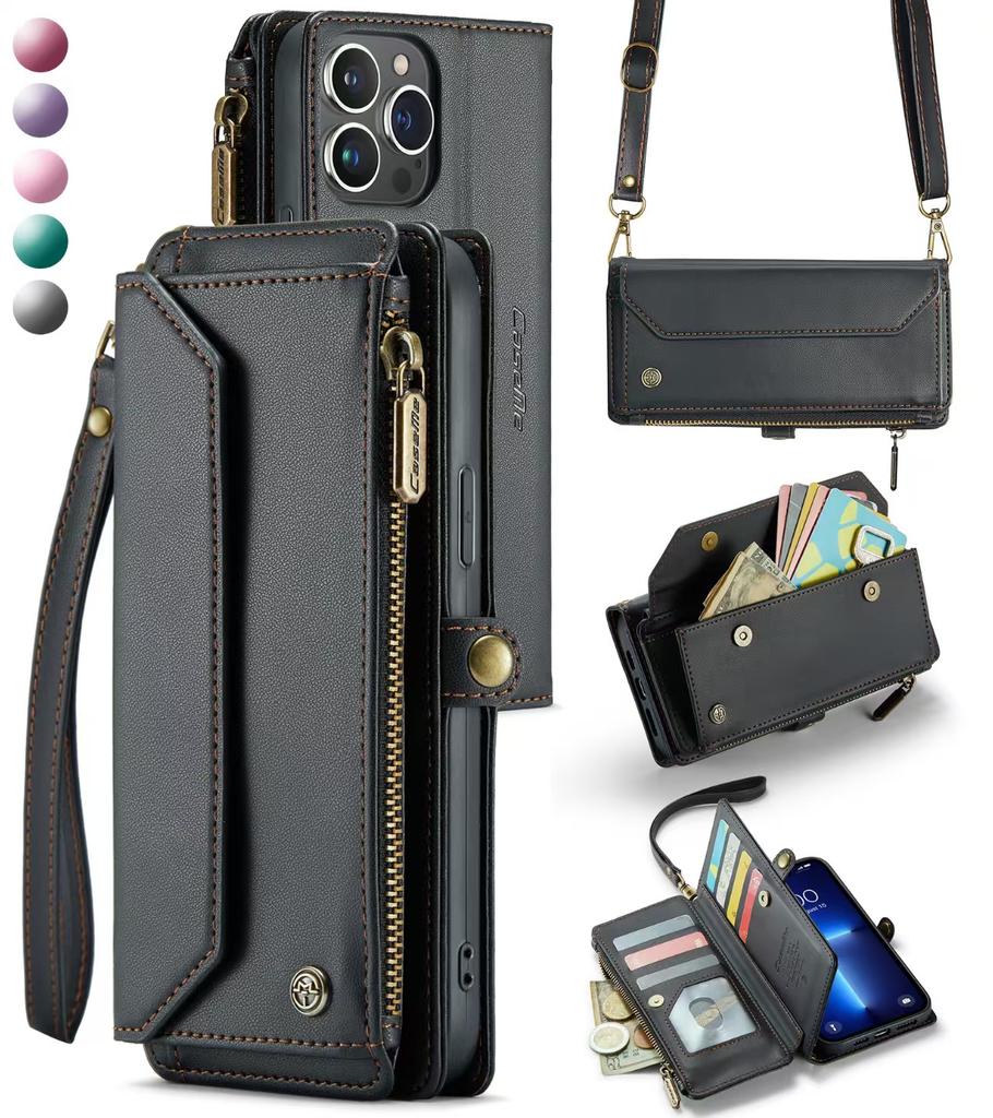 Luxury Zipper Wallet Lanyard Card Slot Multifunction Protective Cover for Samsung for Galaxy Z Fold 3 Made PU Shoulder Bag