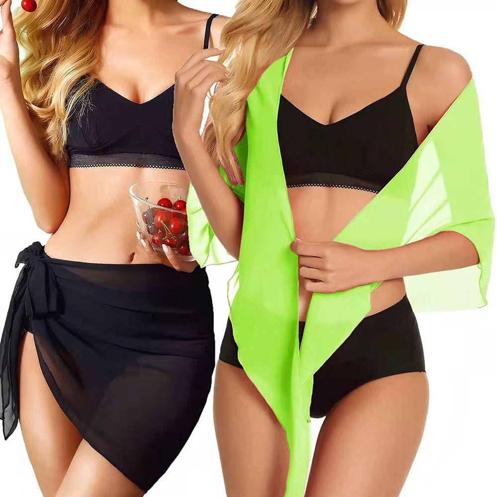 Short Sarongs Chiffon Swimsuit Wrap Sheer Short Skirt Soft Beach Short Cover  Women