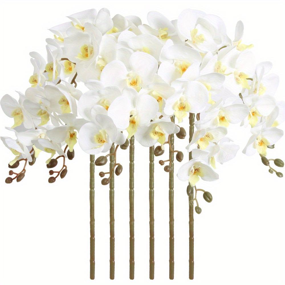 6 PCS Real Look Long Stem Artificial Flowers Faux Orchid Velvet Orchids 97cm Orchids Artificial Flowers for Tall Vase for Home Wedding Decoration