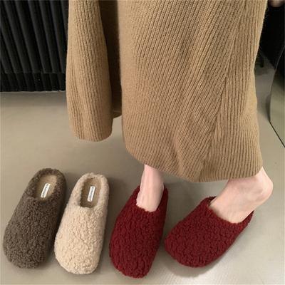 2025 осень и зима новые ретро плюшевые тапочки из овечьей шерсти женские с закрытым носком фея ветер ленивые хлопковые тапочки