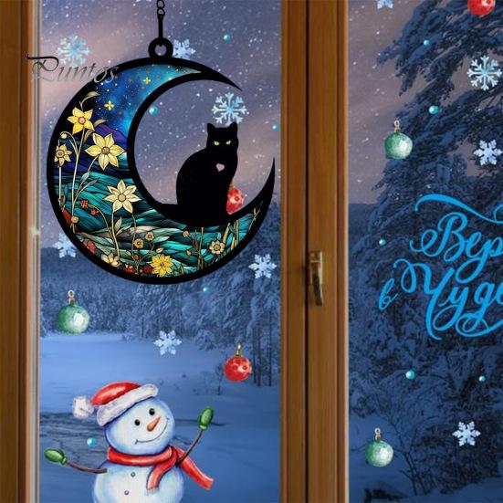 Hanging Ornament Colourful Cat/Dog On The Moon Design with Hanging Hole Vibrant Color Window Hanging Memorial Pendant Home Decoration
