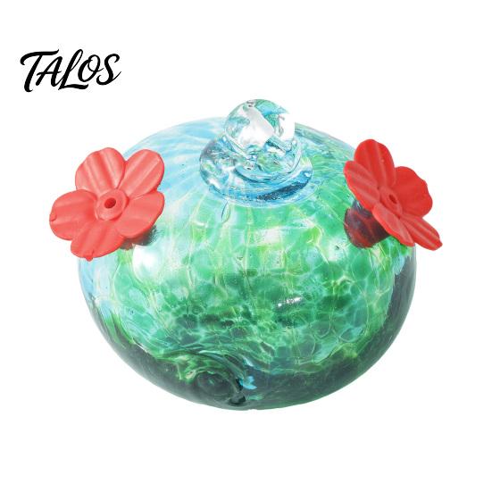 Кормушка для колибри Talos из выдувного стекла, цветная подвесная кормушка для нектара с двумя цветочными кормушками для декора сада и заднего двора