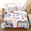 Kids Cartoon Unicorn Bedding Set Pink Polyester Bed Linen Gift For Kids Girls 2/3Pcs Twin Single Queen King Size Duvet Cover Set