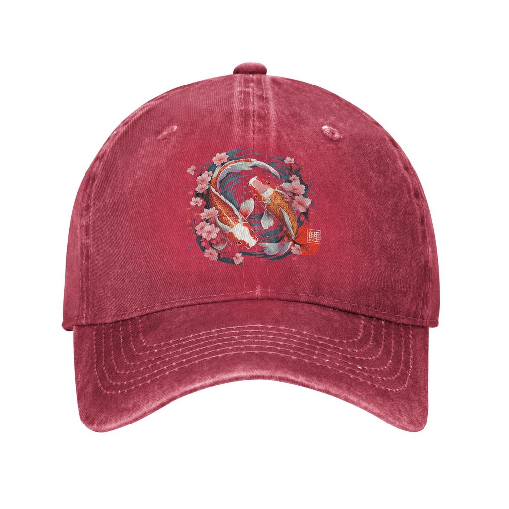 Japanese Koi Carp Fish Sakura Baseball Caps Casual Distressed Washed Snapback Hat Unisex Style Outdoor Summer Gift Hats Cap