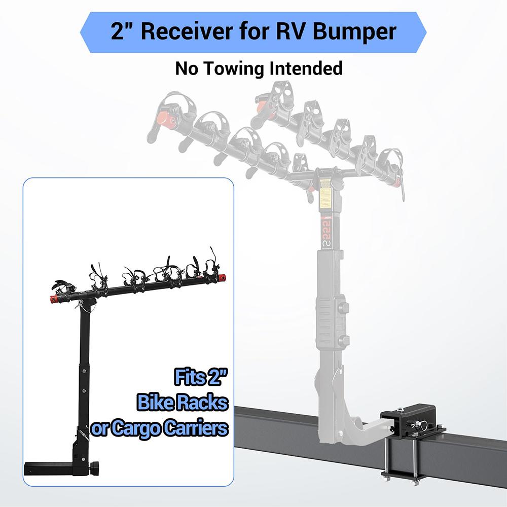 Bolt-on RV Bumper Hitch Receiver Adapter Fits 4-4.5" 2" Receiver 200Lbs Tongue Weight Capacity for Camper Bike Racks Cargo Car