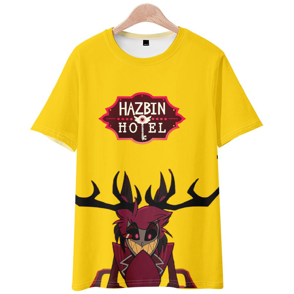 10 цветов Hazbin Hotel аниме женские мужские футболки с мультяшным принтом и круглым вырезом, большие размеры с короткими рукавами, модная мужская одежда, уличная одежда