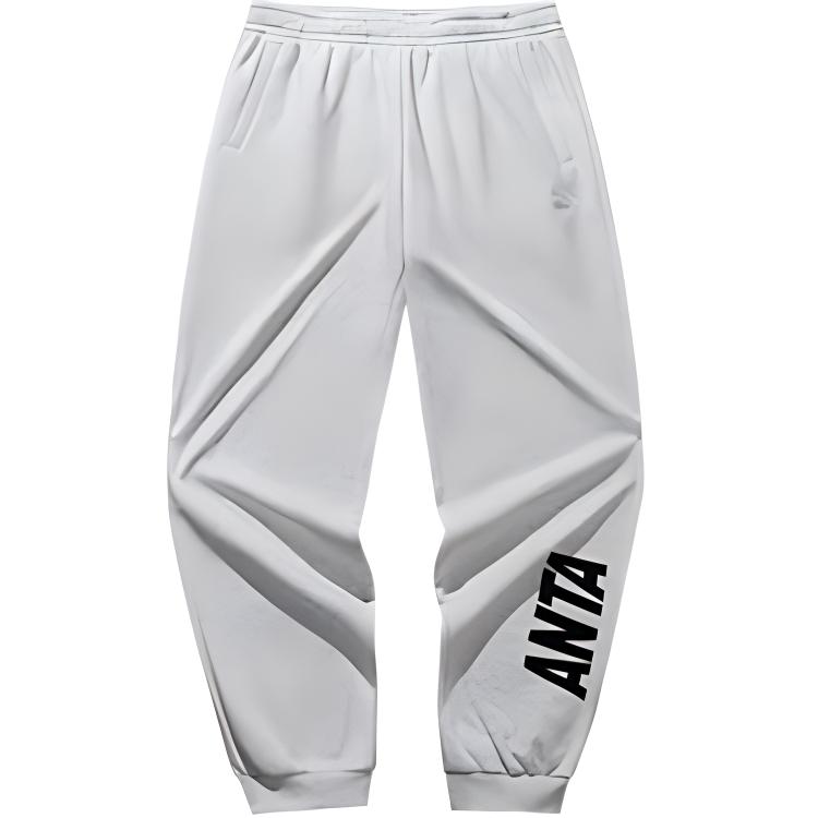 Anta Casual Simple Solid Color Letter Elastic Loose Cuff Knitted Sports Pants Men Bottoms Gray 952448308-1